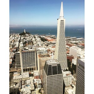 High view of Transamerica building and Coit Tower