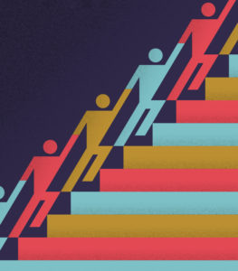 California Freemason illustration: figures ascending stairs together